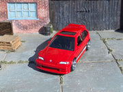 Custom Hot Wheels - Honda Civic EF - Red and White - Chrome 4 Spoke Wheels - Rubber Tires