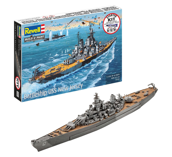 Revell 75183 exact starter kit packaging and assembled Battleship USS New Jersey model