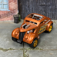 Custom Hot Wheels - 1937 Ford Gasser - Gold - Gold AMR Wheels - Rubber Tires