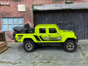 Custom Hot Wheels - 2020 Jeep Gladiator - Bright Green - Chrome Mag Wheels - Rubber Tires