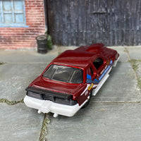 Custom Hot Wheels - 1988 Ford T-Bird Pro Stock - Dark Red and White - Chrome Mag Wheels - Rubber Tires