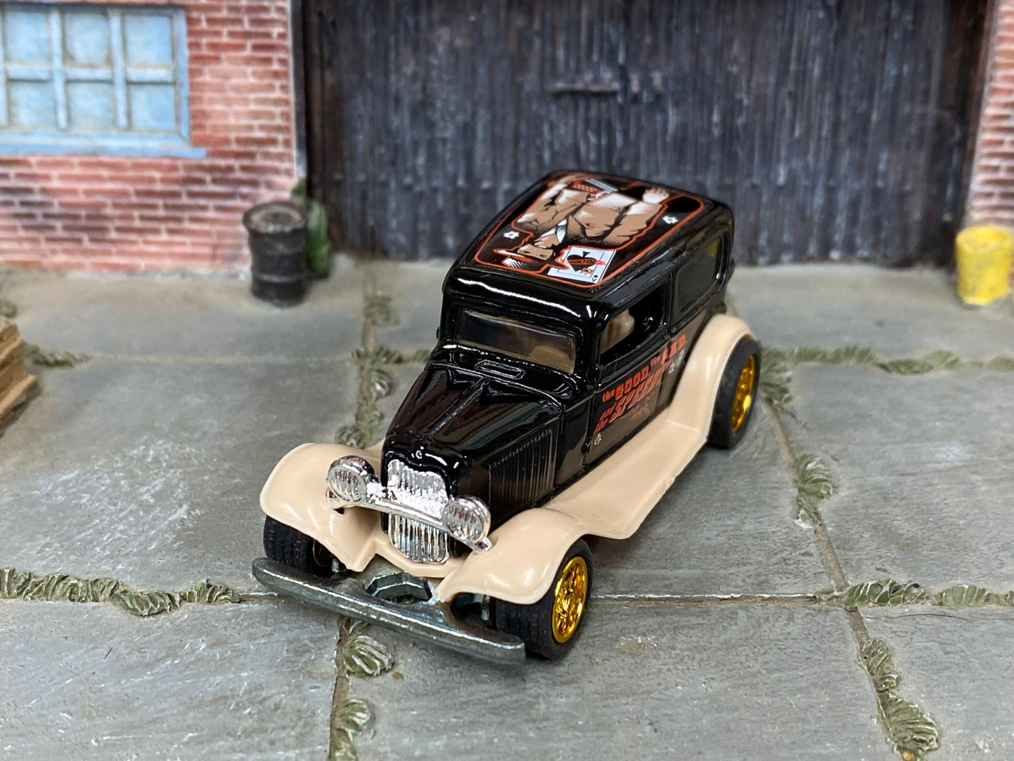 Custom Hot Wheels - 1930 Ford Model A - Black and Tan "The good, The Bad and the Speedy" - Gold Mag Wheels - Rubber Tires