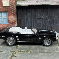 Custom Hot Wheels - 1969 Chevy Camaro Convertible - Black and White - Chrome Rally Wheels - Rubber Tires