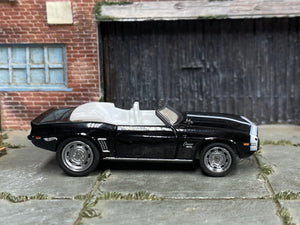 Custom Hot Wheels - 1969 Chevy Camaro Convertible - Black and White - Chrome Rally Wheels - Rubber Tires