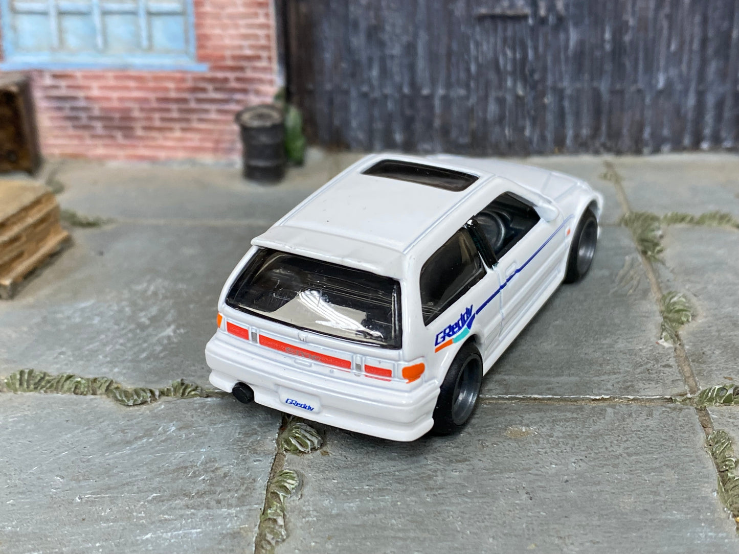 Custom Hot Wheels - Honda Civic EF - White GREDDY - Black 4 Spoke Wheels - Rubber Tires