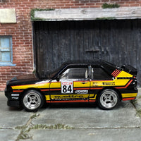 Custom Hot Wheels - 1984 Audi Sport Quatro - Black, Yellow and Red - Chrome 4 Spoke Wheels - Rubber Tires