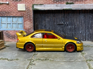 Custom Hot Wheels - Honda Civic SI - Gold and Black - Red Mag Wheels - Rubber Tires