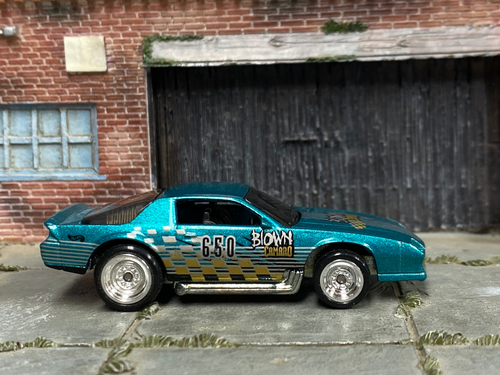 Custom Hot Wheels - Blown Camaro - Blue - Chrome Steel Wheels - Rubber Tires