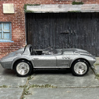 Custom Hot Wheels - Corvette Grand Sport - Silver - Chrome Steel Wheels - Rubber Tires