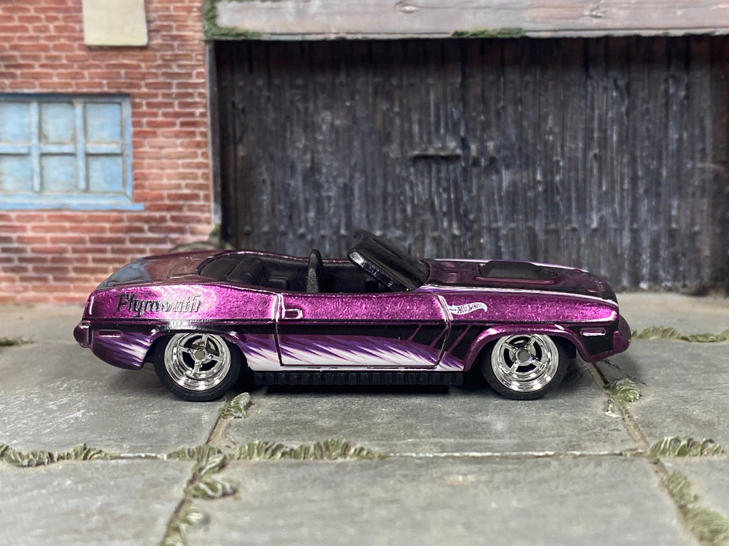 Custom Hot Wheels - Plymouth Barracuda - Purple, Black and White - Chrome Mag Wheels - Rubber Tires