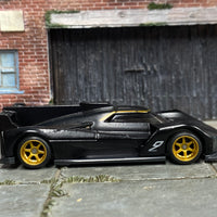 Custom Hot Wheels - Cadillac Project GTP Hypercar - Satin Black - Gold 6 Spoke Wheels - Rubber Tires
