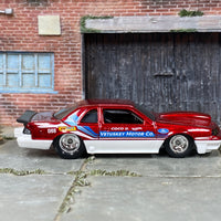 Custom Hot Wheels - 1988 Ford T-Bird Pro Stock - Dark Red and White - Chrome Mag Wheels - Rubber Tires