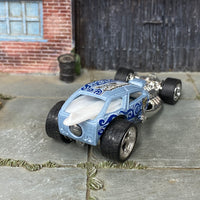 Custom Hot Wheels - Surf Crate Hot Rod - Blue Wild Waves - Chrome Mag Wheels - Rubber Tires