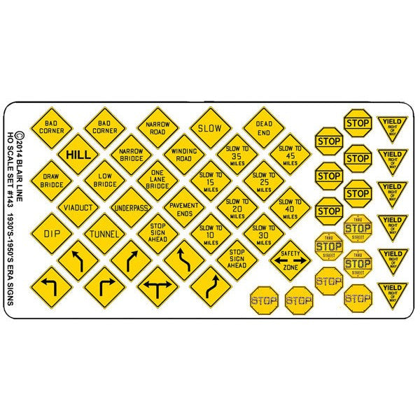 Blair Line 143 Highway Signs Vintage Warning/Stop 1930s-1950s (black yellow) HO Scale — exact product view