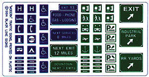 Blair Line 146 Highway Signs Freeway & "Symbol" 1971-Present (blue green & white) HO Scale — exact product reference