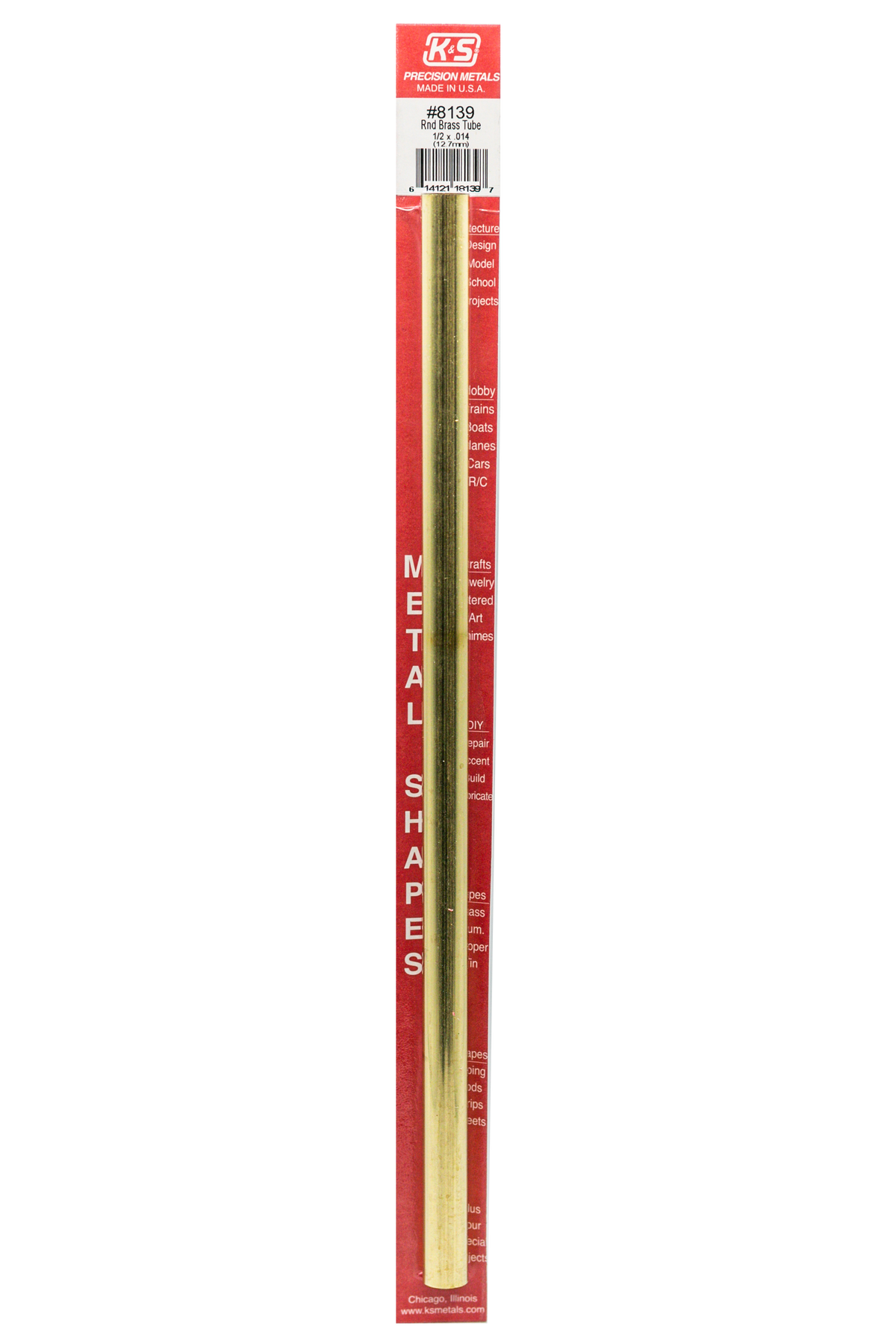 K&S 8139 actual round brass tube 1/2inchOD retail package