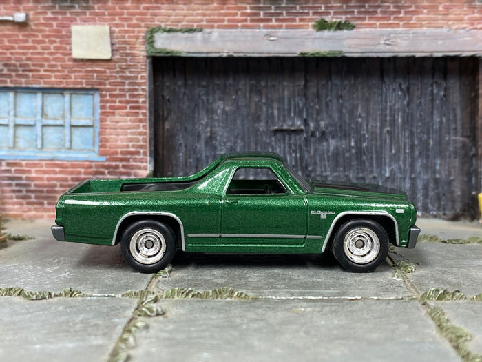 Custom Matchbox 1970 Chevy El Camino in green and black, front three-quarter view