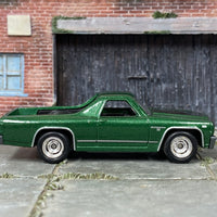 Custom Matchbox - 1970 Chevy El Camino - Green and Black - Chrome Steel Wheels - Rubber Tires