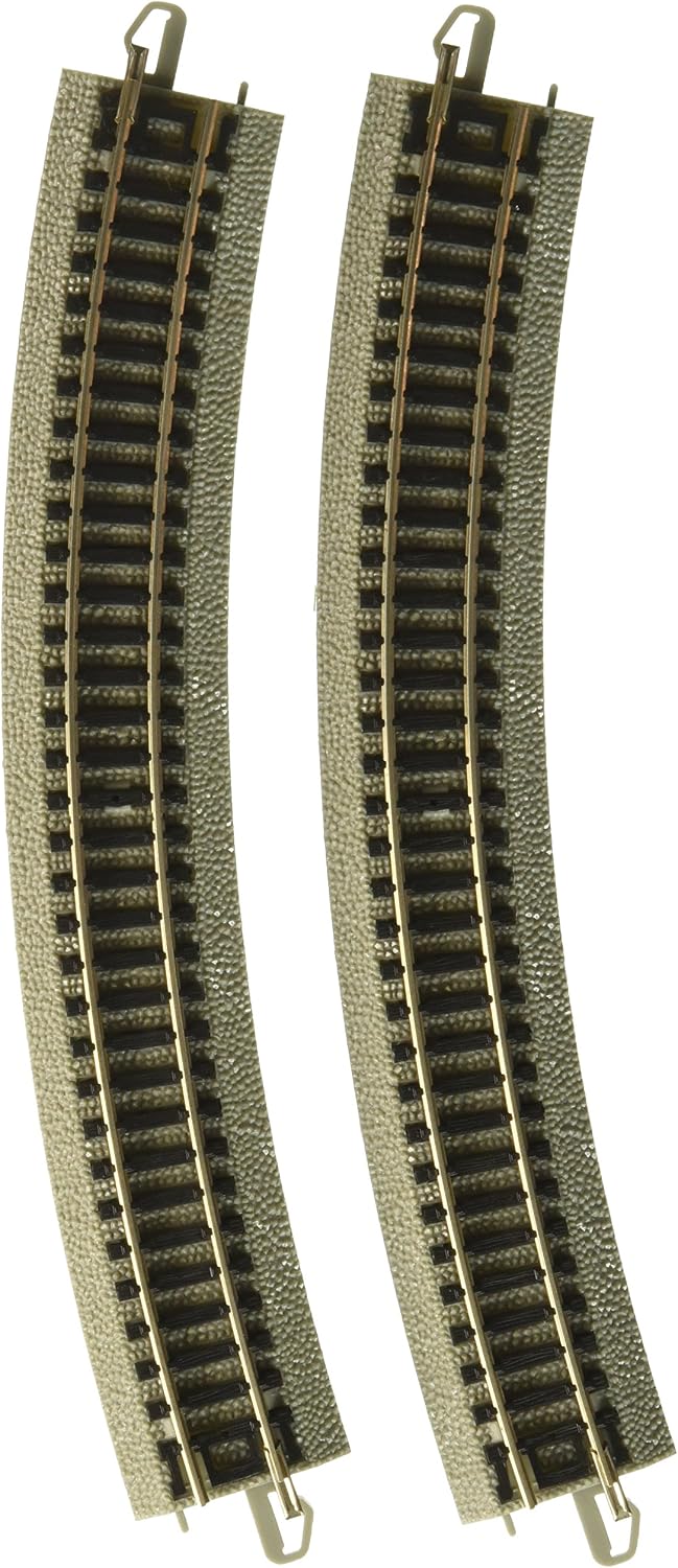 Two Bachmann 44852 12.5-inch-radius curve sections shown in detail from the six-pack