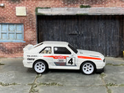 Custom Hot Wheels - Audi Sport Quattro - White Racing 4 - White Mag Wheels - Rubber Tires
