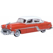 Oxford HO Scale Pontiac Chieftain 4-Door Sedan 1954 Coral Red / Winter White — exact product view