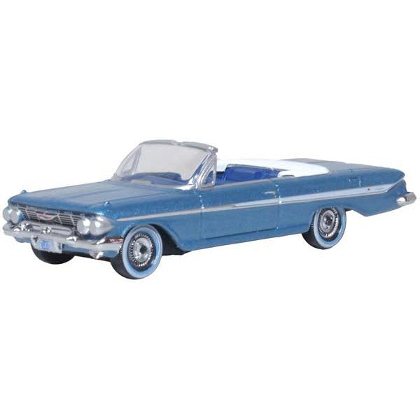 Oxford HO Scale Chevrolet Impala 1961 Convertible Jewel Blue / White — exact product view