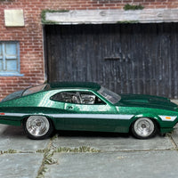 Custom Hot Wheels - 1972 Gran Torino Sport - Green and White - Chrome Steel Wheels - Rubber Tires