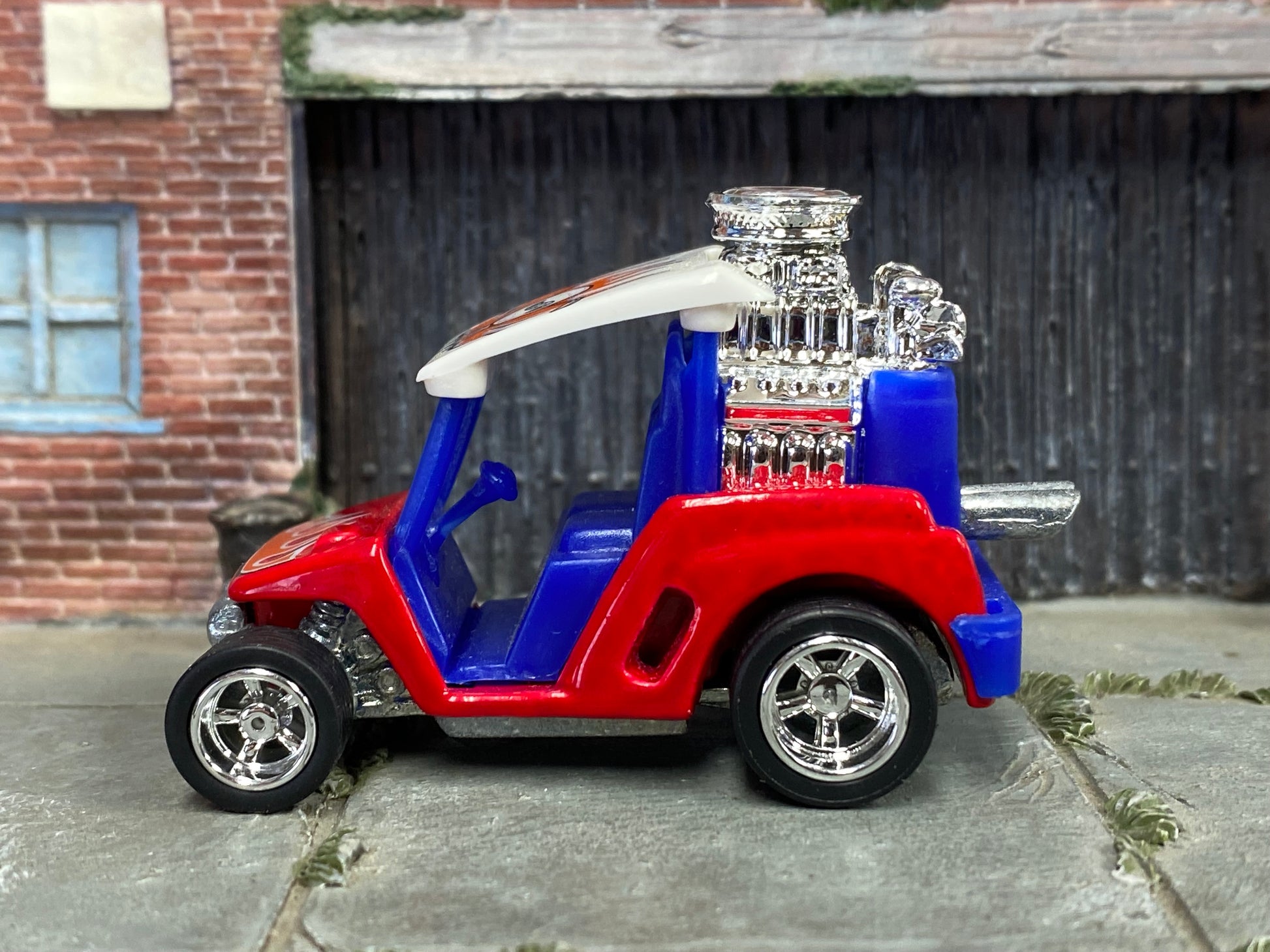 Custom Hot Wheels - Tee'd Off Golf Cart - Red, White and Blue - Chrome AMR Wheels - Rubber Tires