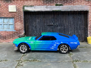 Custom Hot Wheels - 1969 Ford Mustang Boss 302 - Falken Green and Blue - Chrome Mag Wheels - Rubber Tires