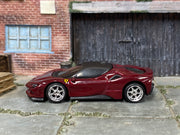 Custom Hot Wheels - Ferrari SF90 Stradale - Dark Red - Chrome Mag Wheels - Rubber Tires