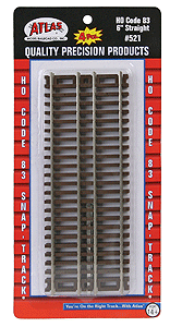 Atlas HO 521 Code 83 6" Straight Track (4) — manufacturer reference