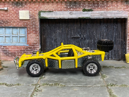 Custom Hot Wheels - Roll Cage Dune Buggy San Rail - Yellow - Chrome Mag Wheels - Off Road Rubber Tires