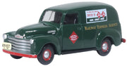 Oxford 87CV50005 1950 Chevrolet Panel Van Railway Express Agency, 1:87 scale, front three-quarter view
