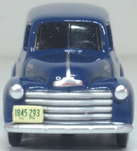 Oxford 87CV50006 1950 Chevrolet Panel Van, Mariner Blue, 1:87 scale, front view