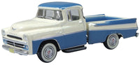 Oxford 87DP57005 1957 Dodge D100 Sweptside Pickup, Ice Blue/Glacier White, 1:87 scale, front three-quarter view