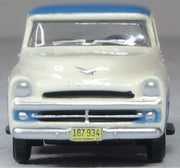 Oxford 87DP57005 1957 Dodge D100 Sweptside Pickup, Ice Blue/Glacier White, 1:87 scale, front view