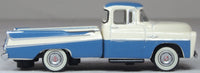 Oxford 87DP57005 1957 Dodge D100 Sweptside Pickup, Ice Blue/Glacier White, 1:87 scale, passenger-side profile
