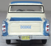 Oxford 87DP57005 1957 Dodge D100 Sweptside Pickup, Ice Blue/Glacier White, 1:87 scale, rear view