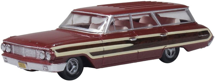 Oxford 87FC64003 1964 Ford Country Squire Station Wagon, Vintage Burgundy, 1:87 scale, front three-quarter view