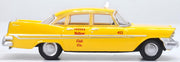 Oxford 87PS59002 1959 Plymouth Belvedere Sedan Tanner Yellow Cab, Yellow, 1:87 scale, passenger-side profile