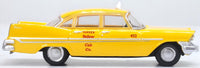 Oxford 87PS59002 1959 Plymouth Belvedere Sedan Tanner Yellow Cab, Yellow, 1:87 scale, passenger-side profile
