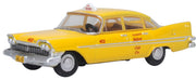 Oxford 87PS59002 1959 Plymouth Belvedere Sedan Tanner Yellow Cab, Yellow, 1:87 scale, front three-quarter view