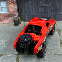 Custom Hot Wheels - Toyota Tacoma Off Road Baja Truck - Red and Black Holley - Red Mag Wheels - Goodyear Off Road Rubber Tires