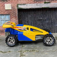 Custom Hot Wheels - Shock Factor Dune Buggy Sandrail - Yellow and Blue - Chrome Mag Wheels - Off Road Rubber Tires