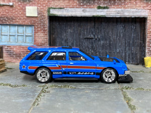 Custom Hot Wheels - Nissan Maxima Drift Car - Blue and Red - Chrome Mag Wheels - Rubber Tires