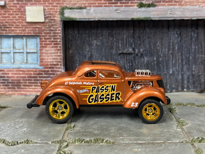 Custom Hot Wheels - 1937 Ford Gasser - Gold - Gold AMR Wheels - Rubber Tires