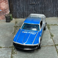 Custom Hot Wheels - 1969 Ford Mustang Boss 302 - FALKEN Tires Blue and Silver - Chrome AMR Wheels - Rubber Tires