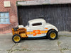 Custom Hot Wheels - 1932 Ford 3 Window - White, Orange and Gold 52 Years - Yellow and Chrome Mag Wheels - Rubber Tires