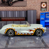 Loose Hot Wheels - 1956 Chevy Corvette - Barbie Gray and White with Flames