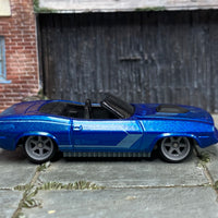 Custom Hot Wheels - Plymouth Barracuda - Blue - Gray 6 Spoke Wheels - Rubber Tires